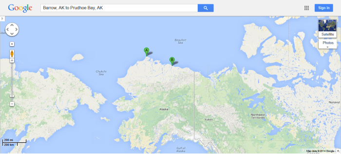 Barrow, AK to Prudhoe Bay, AK - Google Maps